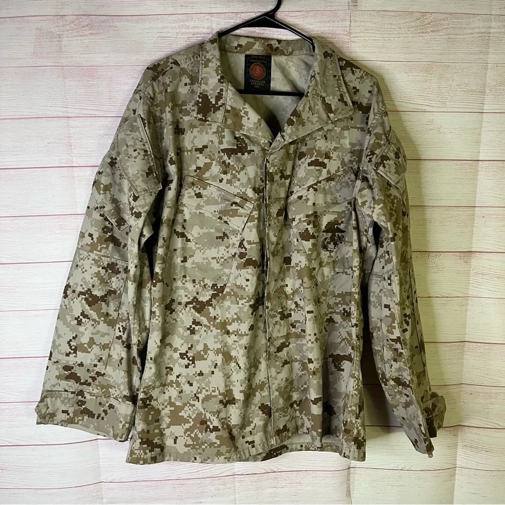 American Apparel Inc “MARINES” Military Camo Brown Combat Jacket Size Medium-Reg